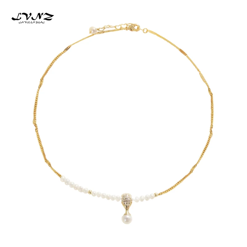 

LVNZ 2019 New Hot Fashion Cubic Zirconia Asymmetric Pendant Freshwater Pearl Necklace For Woman Jewelry party Accessories 7097b