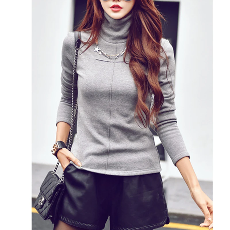 Harajuku Thick Warm T Shirt Women Autumn Winter Long Sleeve Turtleneck Basic T-shirts Female Tops Plus Size S-3XL WS9745V