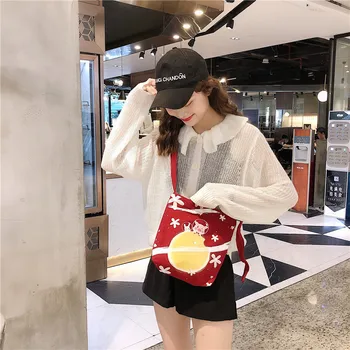 

Fashion Simple Cute Cartoon Zipper Women Canvas Messenger Bags 2019 New Arrival Female Casual Classic Handbags Shoulder Bags