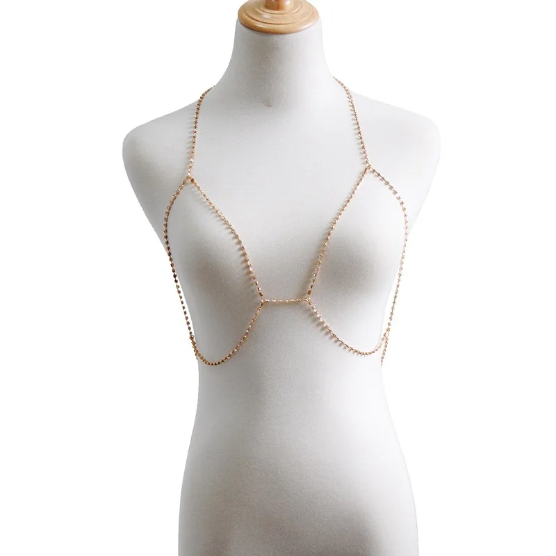 Новая Сексуальная кристальная цепочка для тела женские Стразы для тела Бюстгальтер жгут Летний Пляжный Бралетт цепь для тела и Бикини ювелирные изделия - Окраска металла: Gold