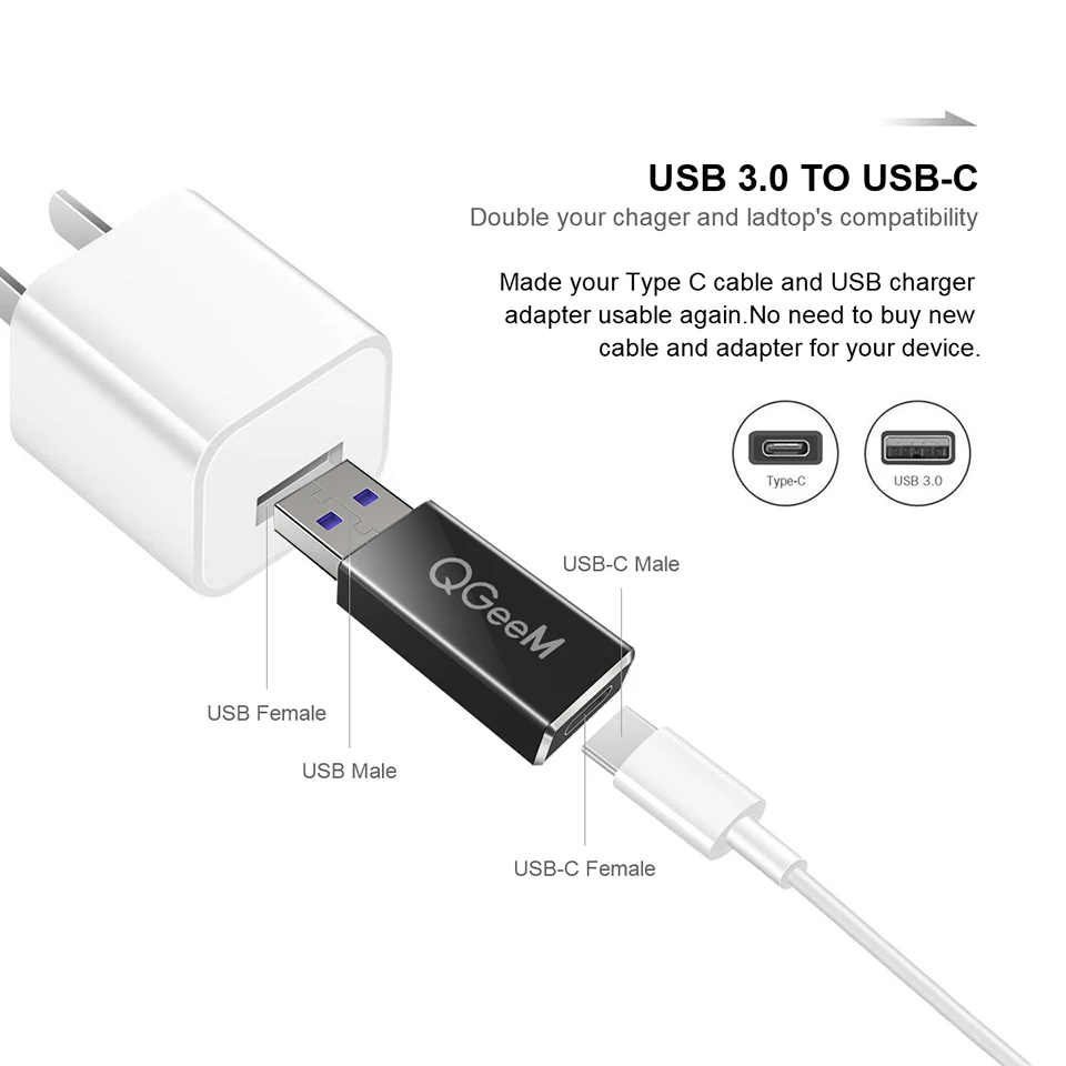 QGeeM USB 3,1 Tipo C Femmina a USB 3,0 Porta Maschio адаптер 10 Гбит/с Tipo-Un Connettore di Sincronizzazione di Dati adattorore d