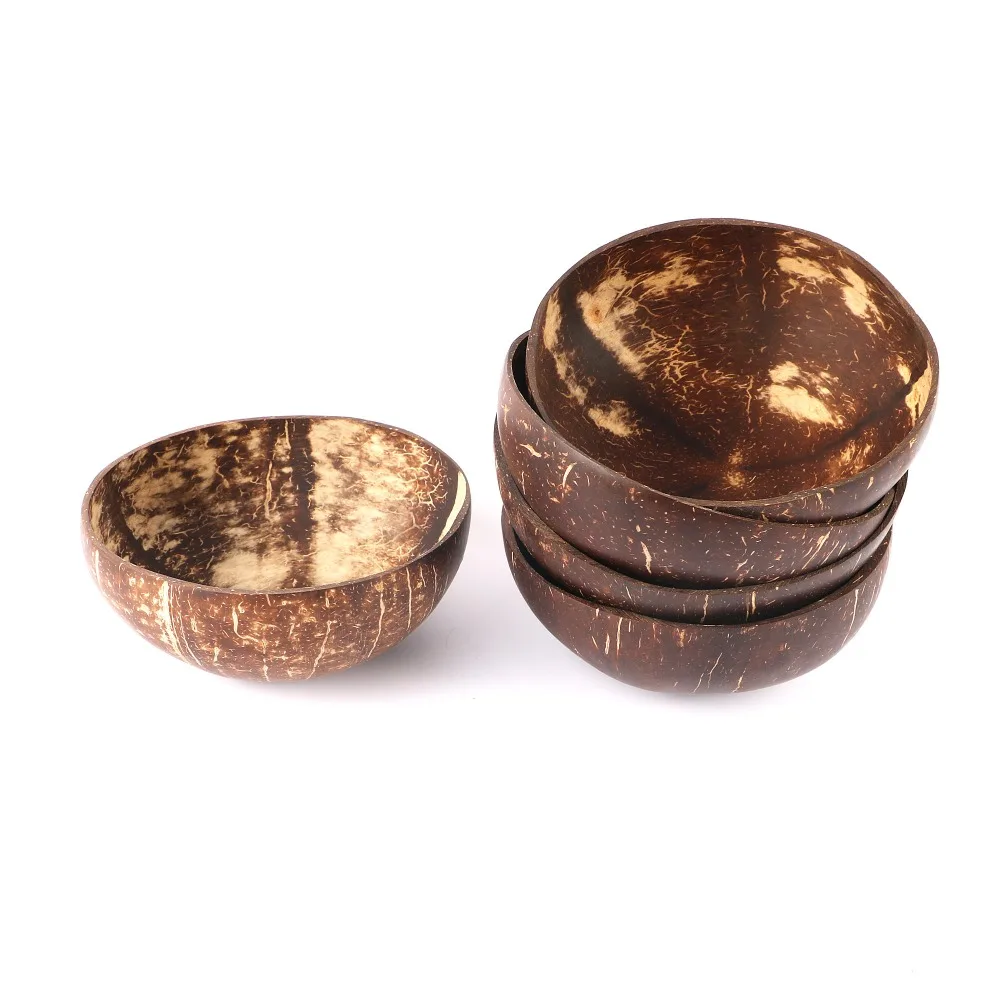 Vbatty Natural Coconut Bowl Fruit Salad Noodle Rice Bowl Wooden Fruit Bowl Handicraft Eco-Friendly coconut bowl