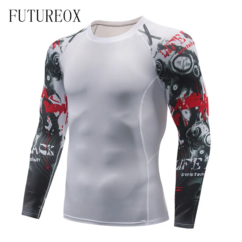 

New Fitness Mens 3D Prints Long Sleeves T-shirt Thermal Muscle Base Layer Rushguard Compression Shirts MMA Male Top Fix Gear