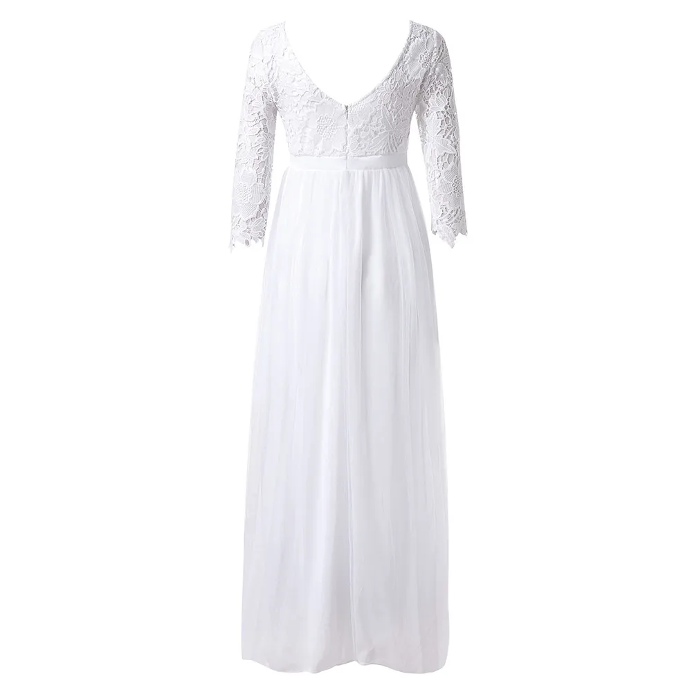 Вечерние платья для женщин, вечерние готические белые кружевные платья макси, женская одежда, готическое длинное платье с рукавом три четверти и круглым вырезом