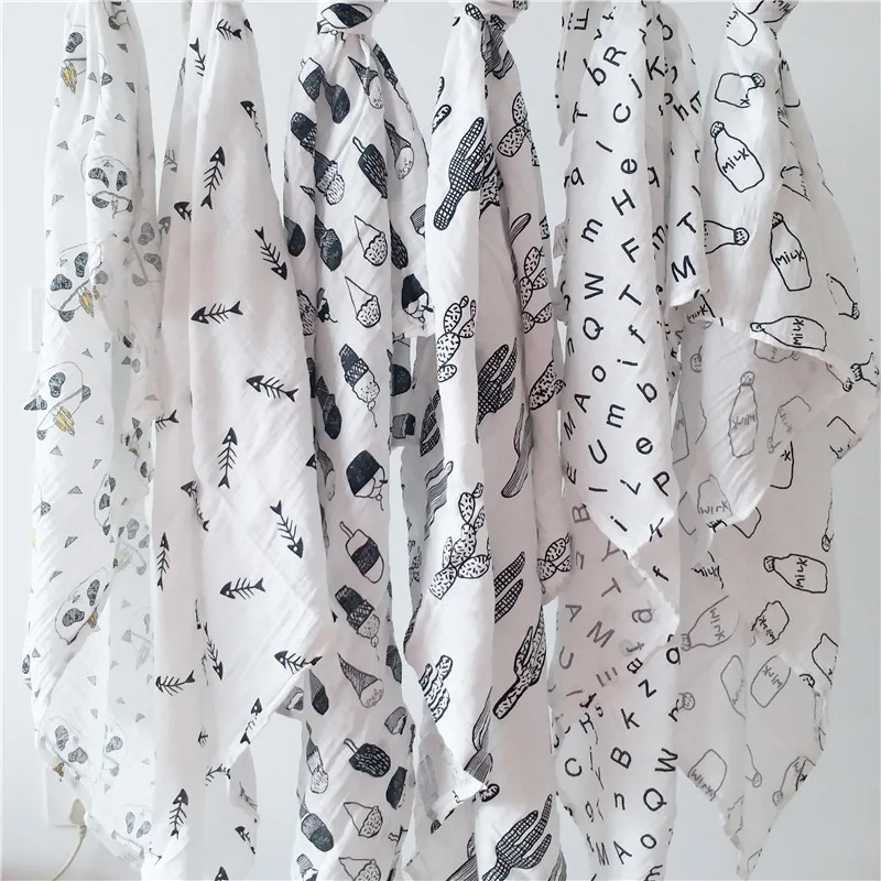 Winjaunt Free Shipping Black and White series muslin baby swaddle