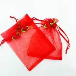 9x12 см 50 шт. розы Drawable маленький красный ювелирных изделий из органзы Сумки Фавор Свадебный подарок упаковка Сумки упаковки ювелирные