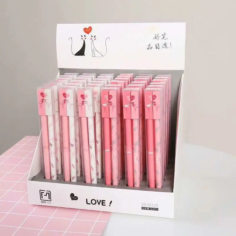 

72 pcs Gel Pens Cartoon Flamingo black colored kawaii gift gel-ink pens pens for writing Cute stationery office school supplies