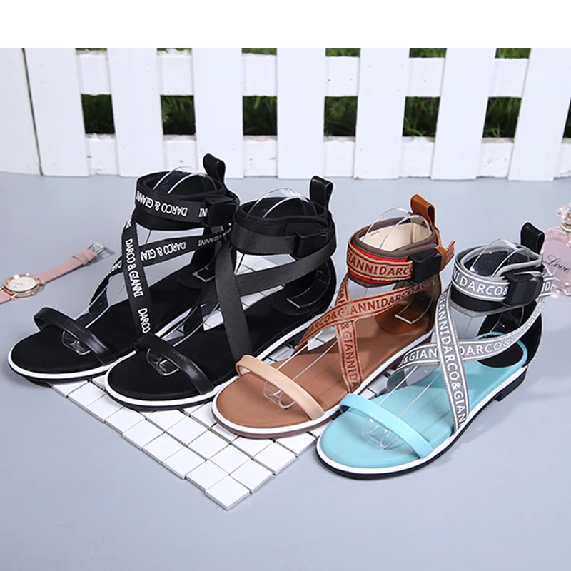 

2019 new women sandals low heels solid colors summer shoes open toe casual shoes woman beach flat sandals female