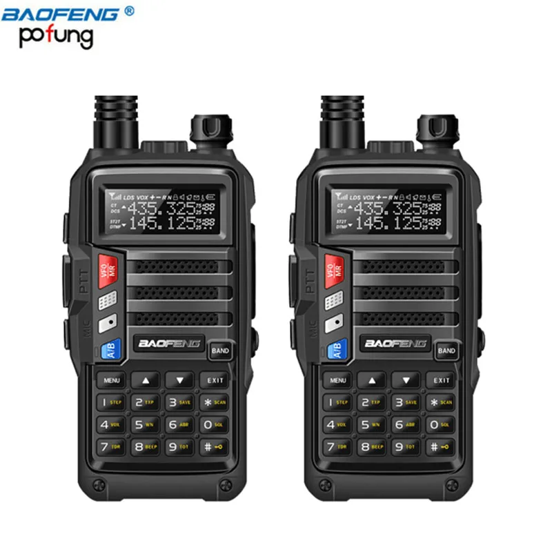 2 шт. BAOFENG UV-S9 8 Вт Мощный VHF/UHF 136-174 МГц и 400-520 МГц двухдиапазонный 10 км Ham CB радио утолщенная батарея рация - Цвет: black