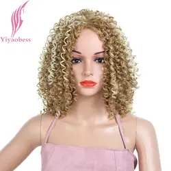 Yiyaobess 14 inch блондинка коричневый изюминкой афро кудрявый вьющиеся волосы короткие природные синтетические афроамериканец Парики Для
