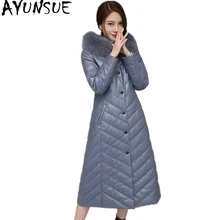 AYUNSUE овчина пальто Женская Натуральная кожа куртка лиса меховой воротник с капюшоном длинные зимние пуховики jaqueta couro feminina WYQ764