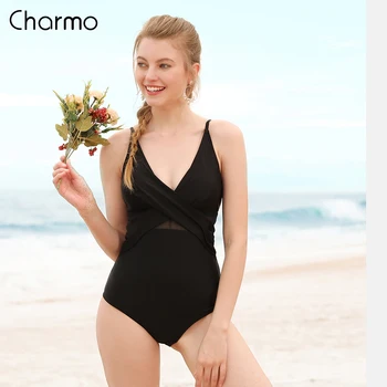 Charmo Women One Piece Swimsuit Monokini Bandage Backless Swimwear Sexy Monokini Beach Wear Bathing Suit Halter Neck suits women sexy siamese bikini black white one piece swimwear halter bandage bandeau backless monokini beach pool party bathing suit