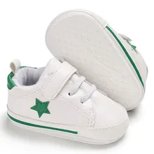 Белый Цвет младенческой звезды для маленьких мальчиков и девочек малышей кожаная обувь резиновая подошва Prewalker Мокасины Нескользящие кроссовки