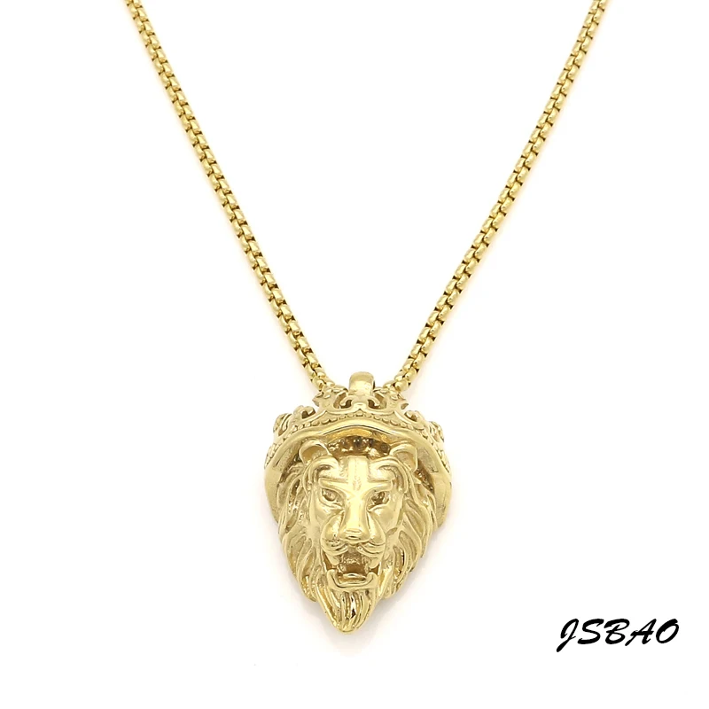 

JSBAO Hip Hop Crown Lion Head Pendant Necklace For Men Luxury Stainless Steel Male Jewelry Friendship Gift