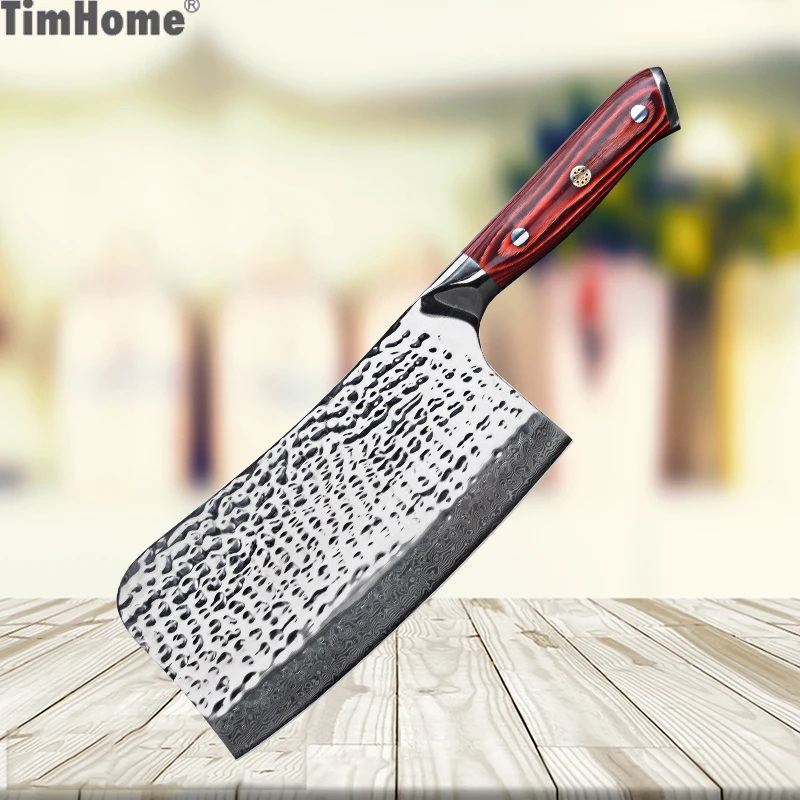 

Timhome 7 inch Redwood Handle 67 layers Damascus Steel Kitchen Knife Damascus Chef Knife Butcher Knife Cleaver