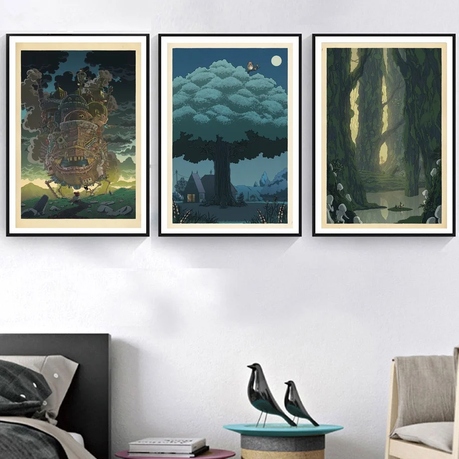 

Howl's Moving Castle My Neighbor Totoro Art Silk Fabric Anime Poster Print Wall Pictures For Room Decor