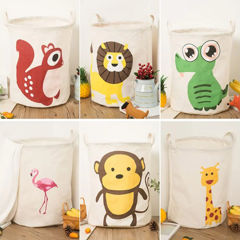 

Cartoon Laundry Basket with Handles Folding Cotton Linen Dirty Clothes Storage Basket Cute Bathroom Hamper -4