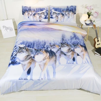 

Snow wolf Digital print Bedding Set Quilt Cover Design Bed Set Bohemian a Mini Van Bedclothes 3pcs Large size 260*225cm JF246