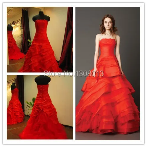 Free-Shipping-Real-Sample-Red-Tiered-Organza-A-Line-Wedding-Dress-with-Corset-Back-Destination-Bridal