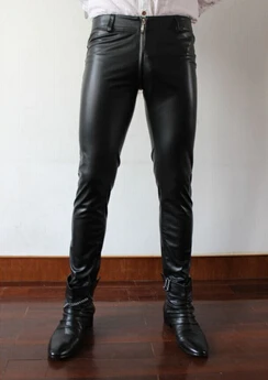 Новые мужские леггинсы на молнии эластичные кожаные штаны для ночных клубов черные брюки для выступлений 29-39 - Цвет: Черный