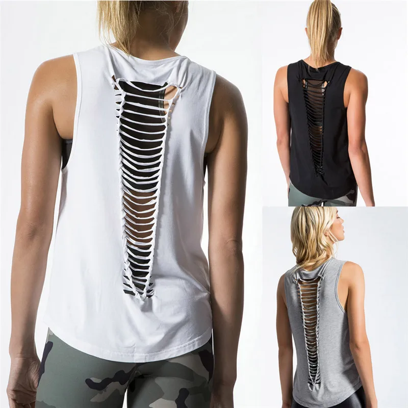 

Women Vest Top Hollow Out Design Solid Color Round Neck Sleeveless T-Shirt Female Casual Slim Tops