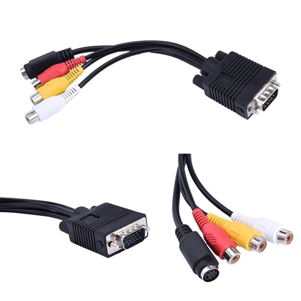 

VGA SVGA TO S-Video 3 RCA Composite AV TV Out Converter Adapter Cable PC Cord Standard Sub-D VGA Input