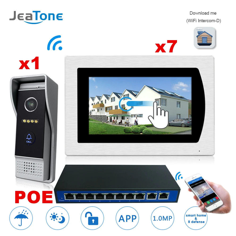 7'' Touch Screen WIFI IP Video Door Phone Video Intercom Villa Building 1-7 Access Control System Motion Detection + POE Switch 7'' Touch Screen WIFI IP Video Door Phone Video Intercom Villa Building 1-7 Access Control System Motion Detection + POE Switch