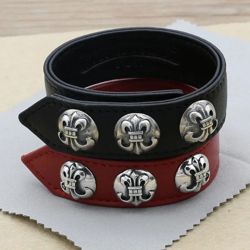 

Starfield Male Female Gothic Style Jewelry Retro Thai Silver S925 Sterling Silver Couple Cool Leather Rivets Anchor Bangle