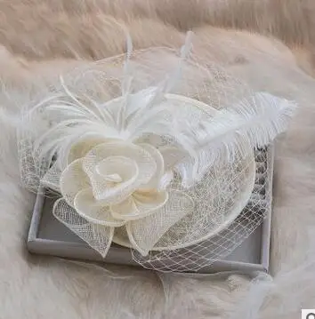 Красивая Свадебная шляпка, вуали, льняные тюлевые шляпки для невесты с перьями страуса, Flor Tocado Boda SQ005 - Цвет: picture color
