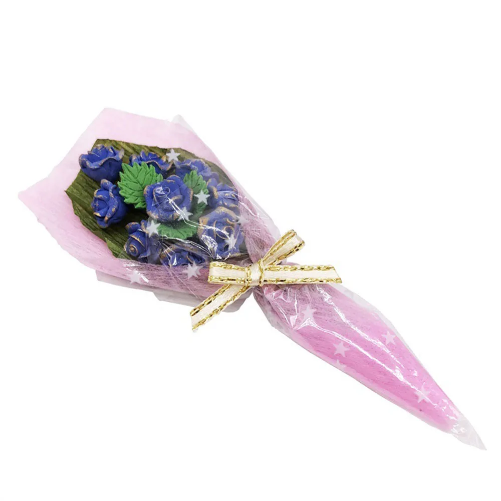 

1/12 Dollhouse Miniature Accessories Mini Resin Rose Bouquet Simulation Flower Model Toy for Doll House Decoration