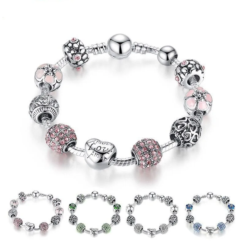 

Sexy Mom Fashion Antique Bracelet Bangles Women Wedding Jewelry 18CM 20CM 21CM Silver Pink