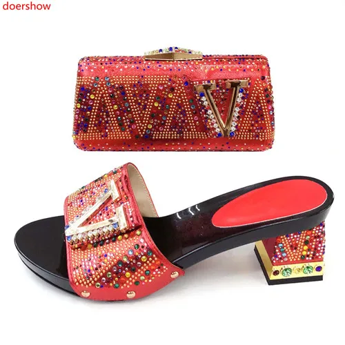 

doershow Nice-looking African party red shoes and bag to match,New upper matreial italy shoes and bag set for party! SXS1-23
