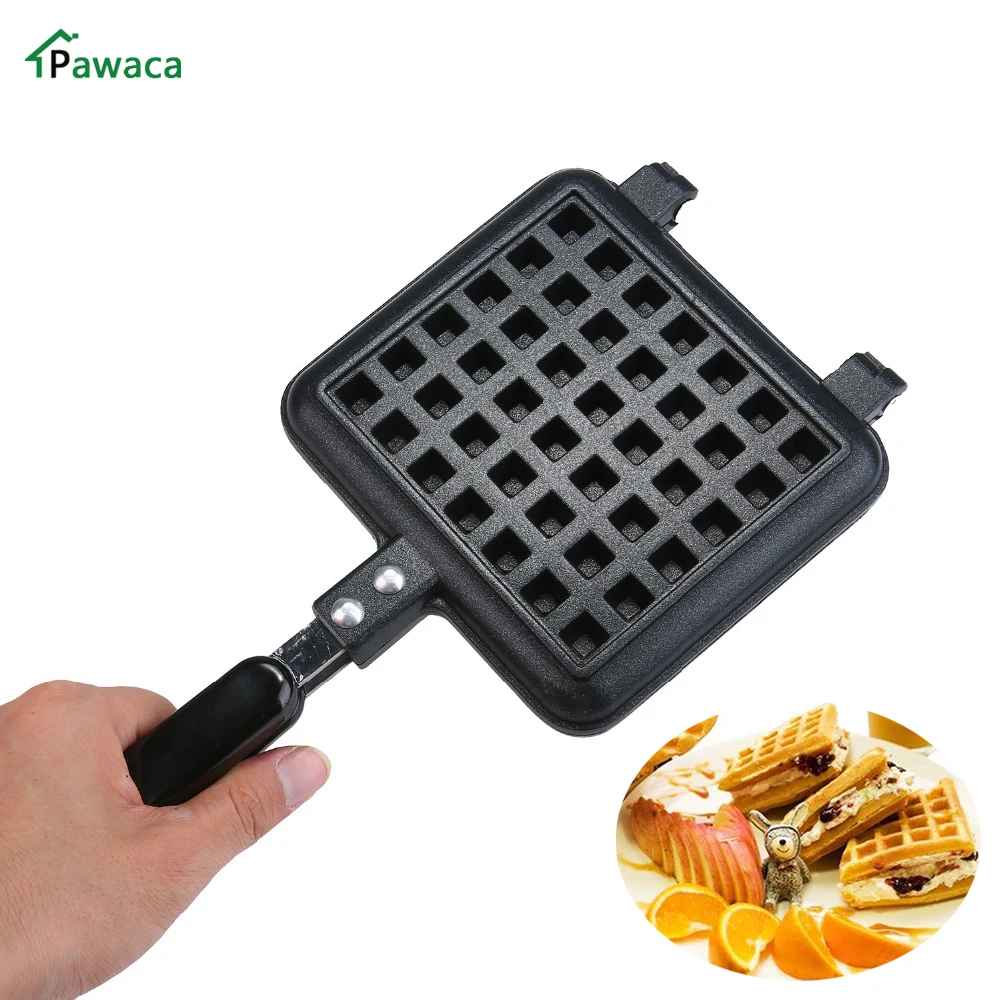 Hot verkoop Wafel Grill Snack Maker Cake Bakken Pan Aluminium Wafel Anti-aanbak Dubbelzijdig Iron Druk Pan met Handgrepen