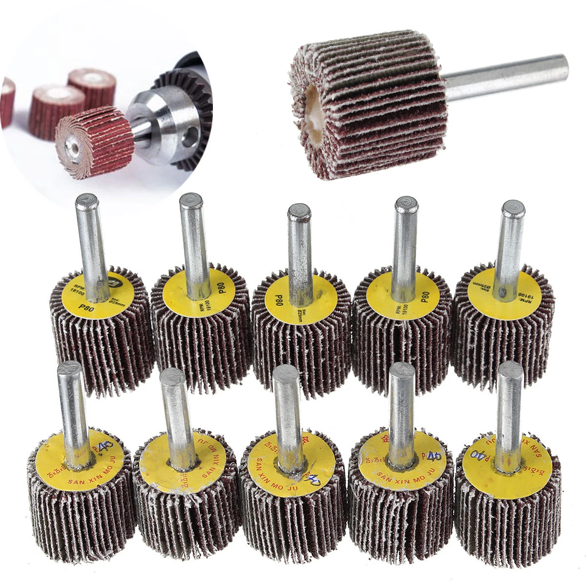 DWZ 10pcs New 40+80 Grit Sanding Flap Disc Grinding Polish Wheel Drill Abrasive Tool