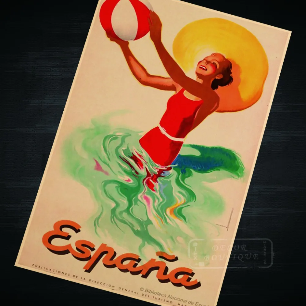 Espana Испания винтажный пляжный трал пейзаж классика ретро ВИНТАЖНЫЙ ПЛАКАТ холст
