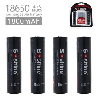 

4pcs/lot Soshine 18650 3.2V 1800mAh LiFePO4 Battery With Protected PCB + 2pc Battery Case