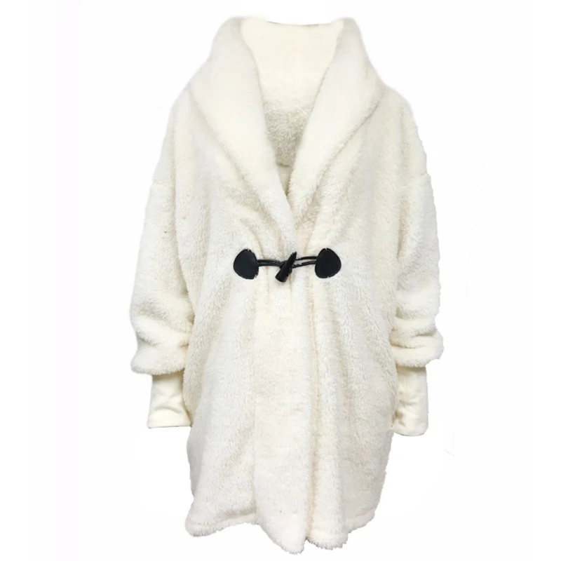 

White Fur Coat Women Shaggy Fluffy Winter Coat Full Sleeve Hoodie Womens Clothing Plus Size Faux Fur Long teddy Coats Female