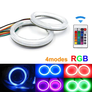 

Niscarda 2x RGB 4Mode LED Angle Eyes Halo Rings Multi-Color Car Headlight Remote Control Auto Lamp 70 80 90mm