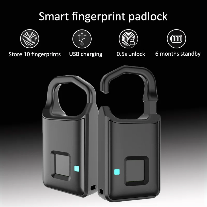 

Zinc Alloy Security Keyless Usb Rechargeable Door Lock Fingerprint Smart Padlock Quick Unlock Metal Self Developing Chip
