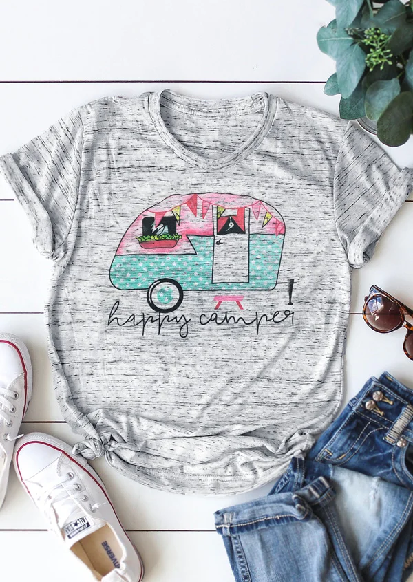 

VESSOS Grey Ice Cream Cart Cartoon print Shirt Graphic tees Women Clothing 201 Summer Funny t shirts Harajuku Hipster Female T-s