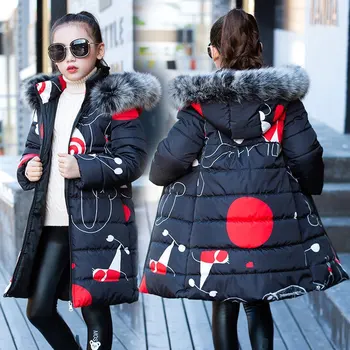 

Liakhouskaya 2018 Children's Clothing Winter Fur Jacket For Girls 12 years Old Warm Hooded Thick Cotton-Padded Long Solid Coat