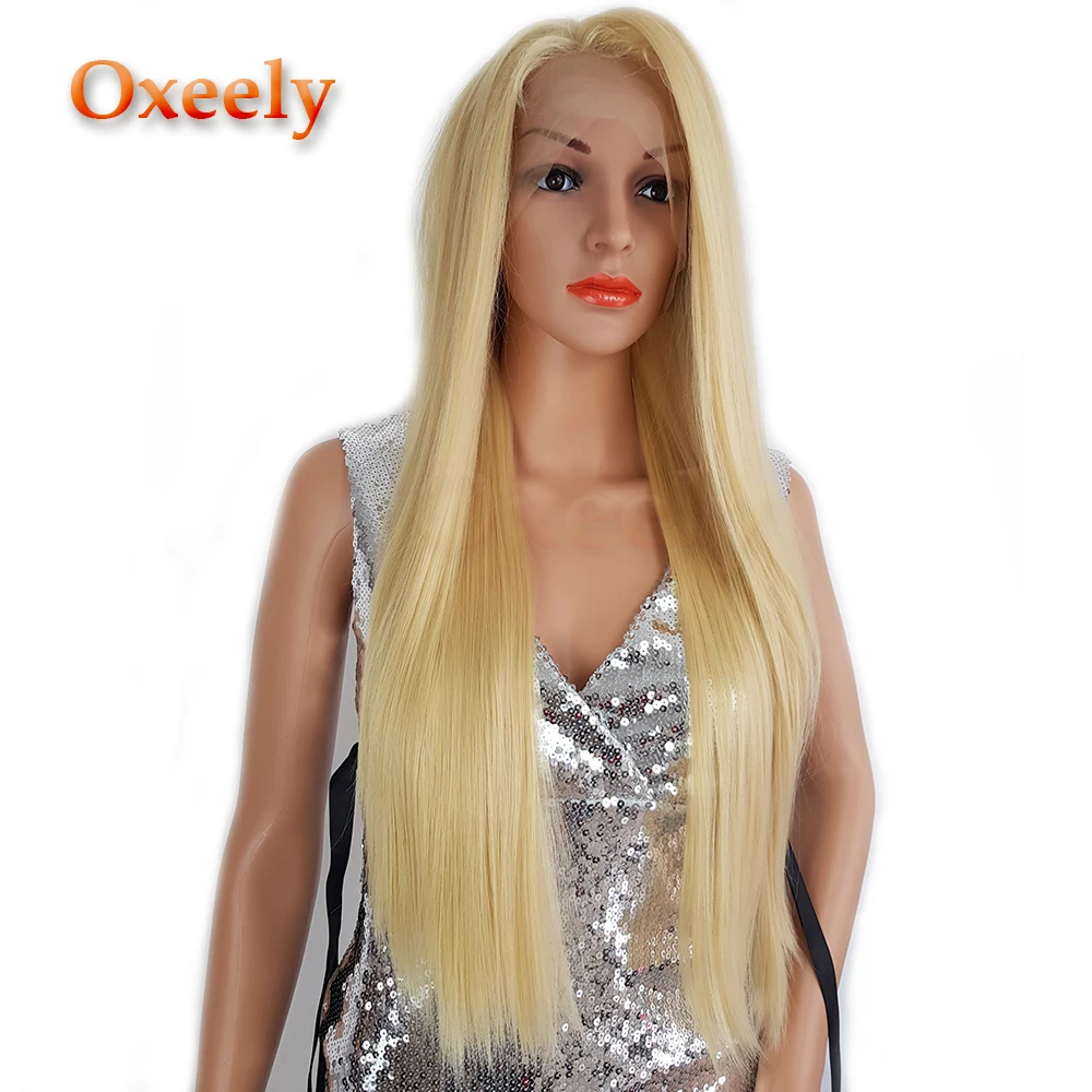 Oxeely светлые волосы Синтетические волосы на кружеве парик длинные прямые 613 Цвет бесклеевого синтетический Синтетические волосы на кружеве