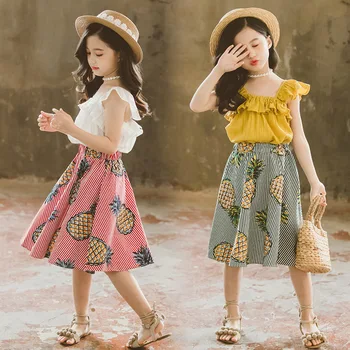 

Baby Girl Summer Clothes 2019 Girls Suits Ruffles Tops Skirts Kids Outfits 2Pcs Children Clothing Set 6 8 9 10 12 Years