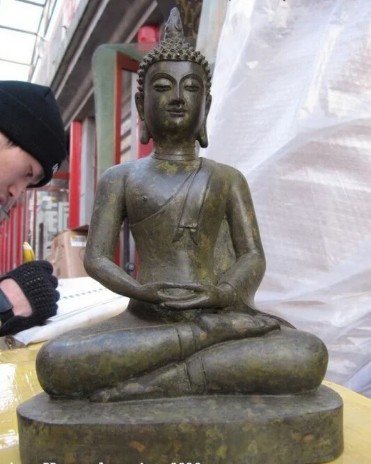 

Collectible bronze lion statue S0753 12"Chinese Buddhism Temple Classic bronze Copper Carve Thailand Buddha Statue (B0328)