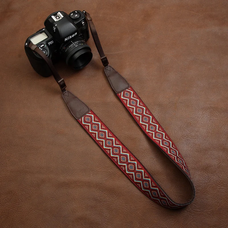 

Cami-in Embroidery Webbing Cow Leather Camera Shoulder Neck Strap Universal Carrying Belt Adjustable for Canon Nikon Sony Pentax