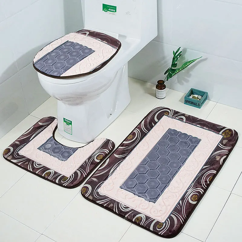 Zeegle Bath Rugs 3Pcs Bathroom Carpets Set Anti slip Toilet Floor Mat