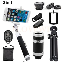 12in1 8X зум телеобъектив микроскоп для Samsung S5 S6 S7 S7 край макро Широкий формат рыбий глаз Lentes телескоп штатив Зажимы