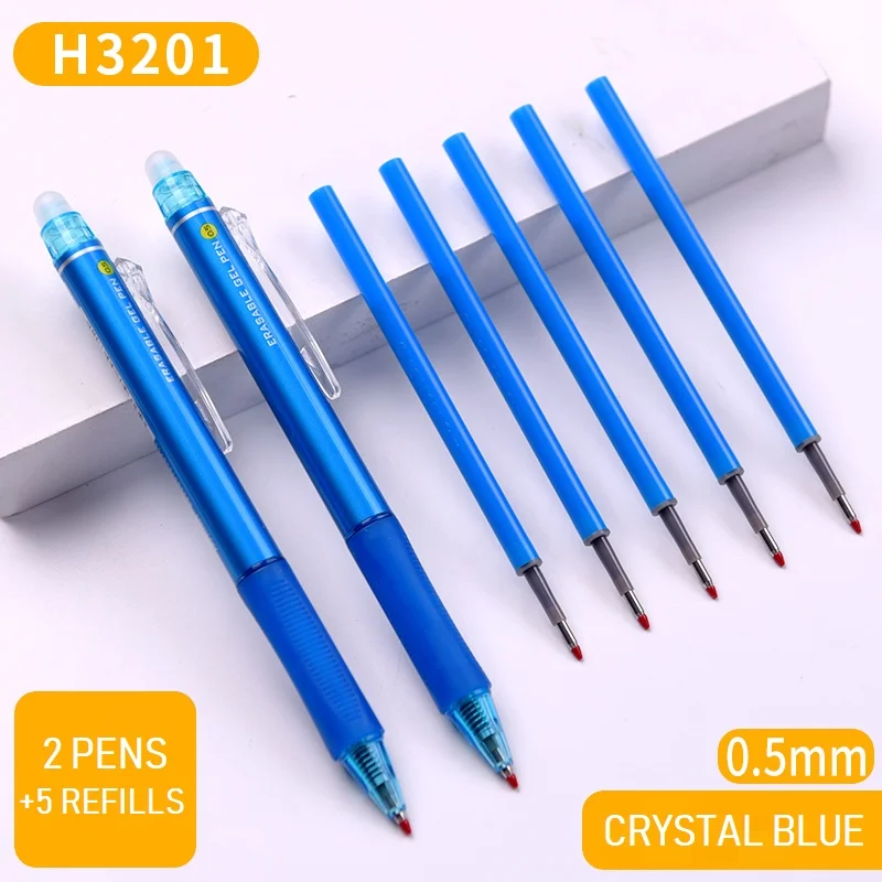 M& G Выдвижная стираемая ручка 0,5 мм стираемая гелевая ручка ручки записывает стирает заправку теплоотводящие ручки школьные принадлежности - Цвет: 7pcs Crystal Blue