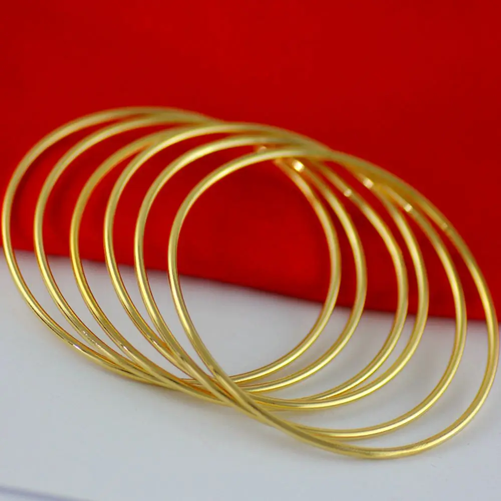 4pcs Wholesale Smooth Thin Bangle Yellow Gold Filled Womens Openable