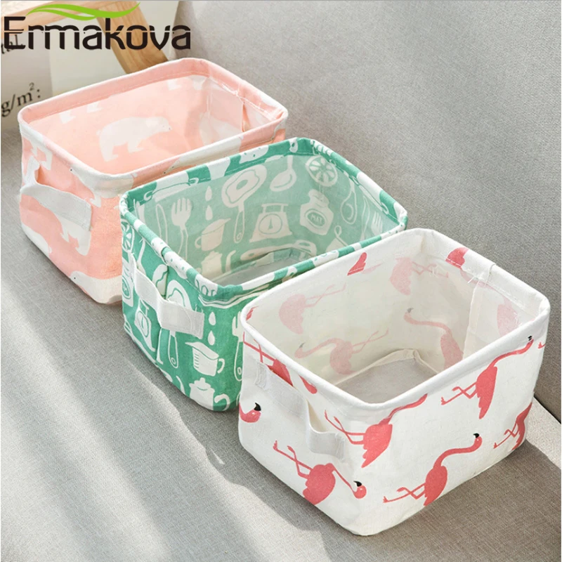 ERMAKOVA Fabric Storage Basket Folding Sundries Bag Nursery Storage Basket Bin Cloth Container Organizer Bin with Handle 5